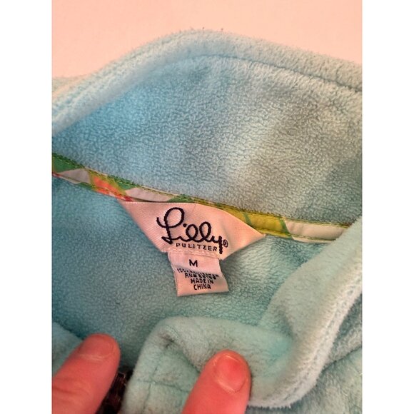 Lilly Pulitzer Womens Light mint Blue Full-Zip Fleece Jacket M With Palm Tree Lo - Picture 3 of 11